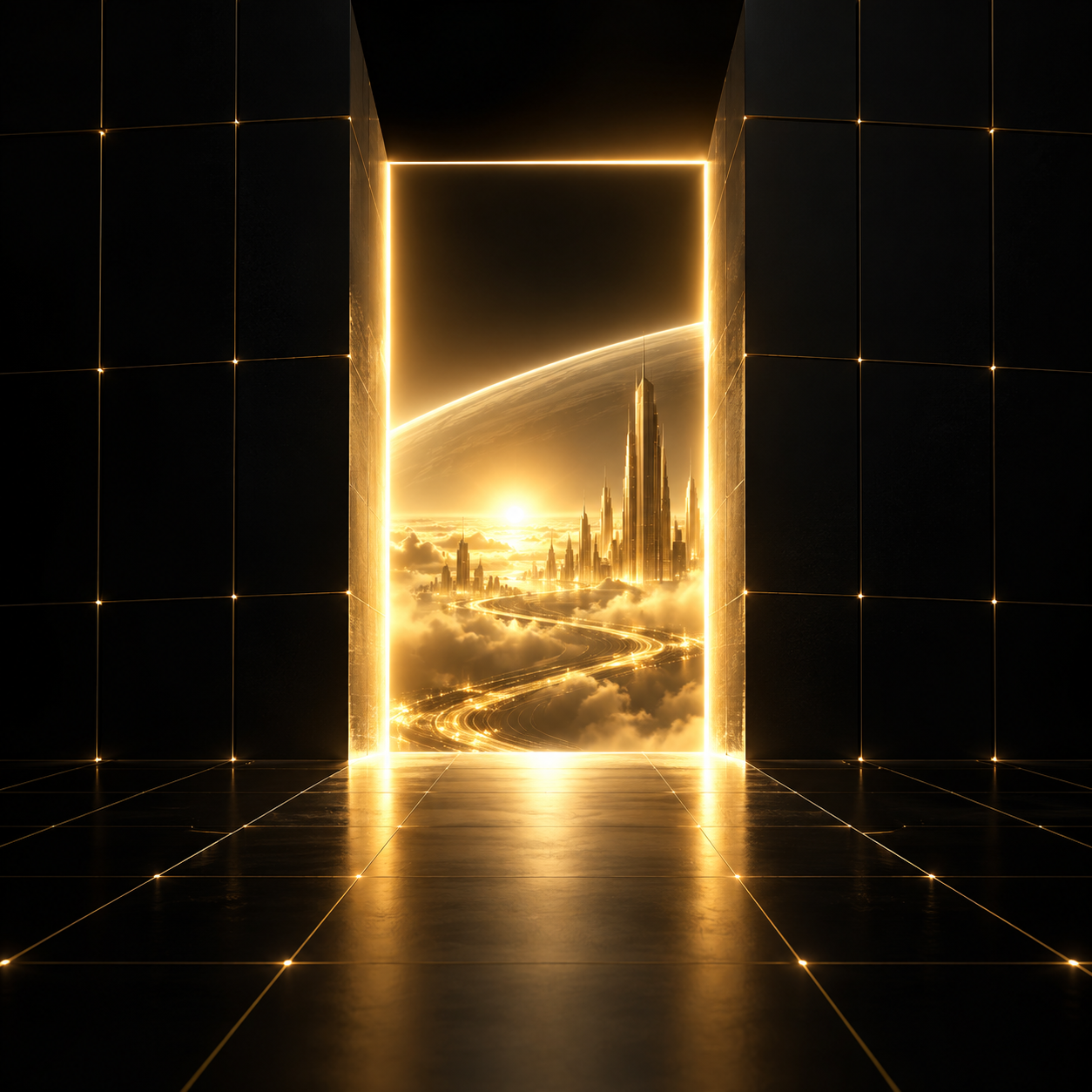 Abstract golden portal representing a new category
