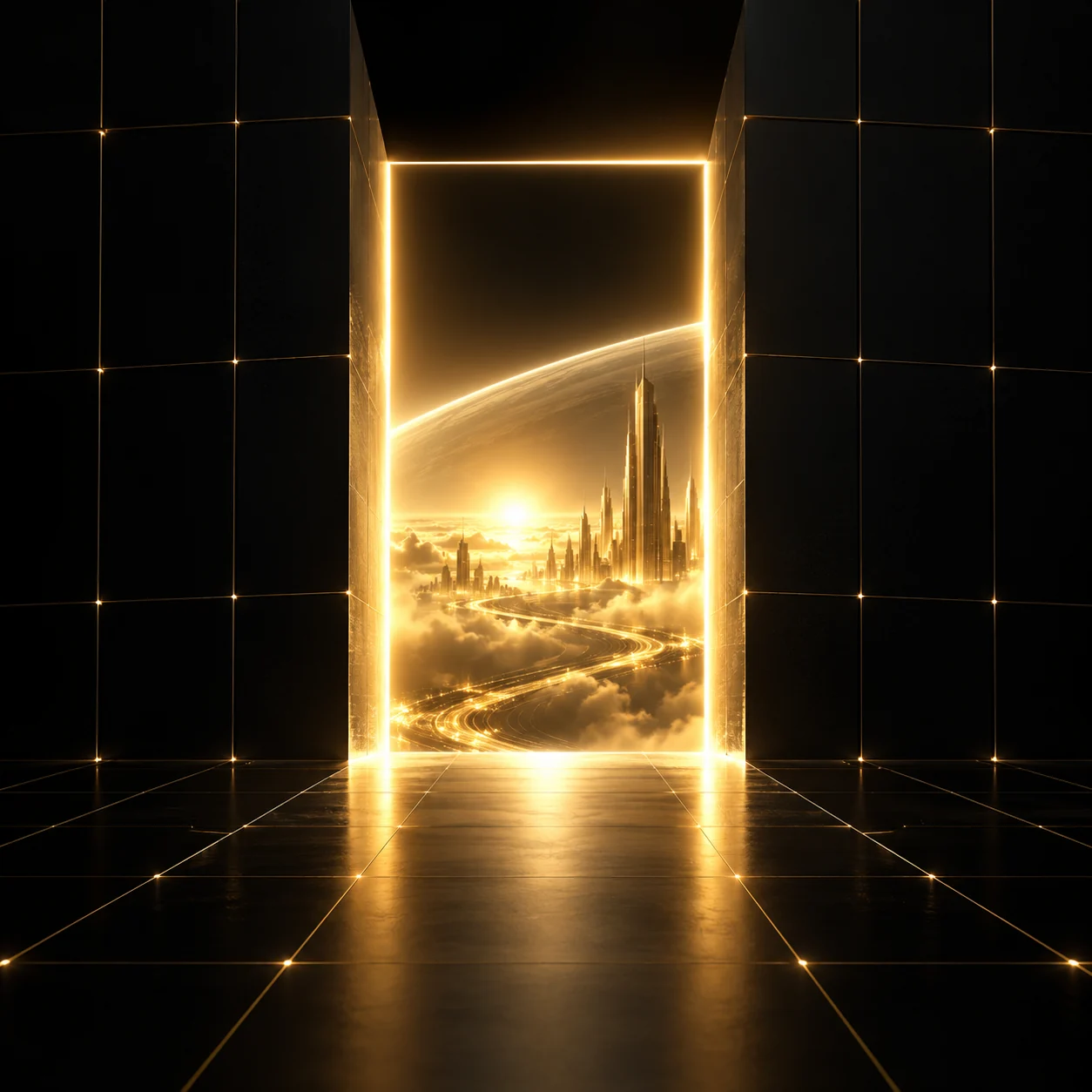 Abstract golden portal representing a new category